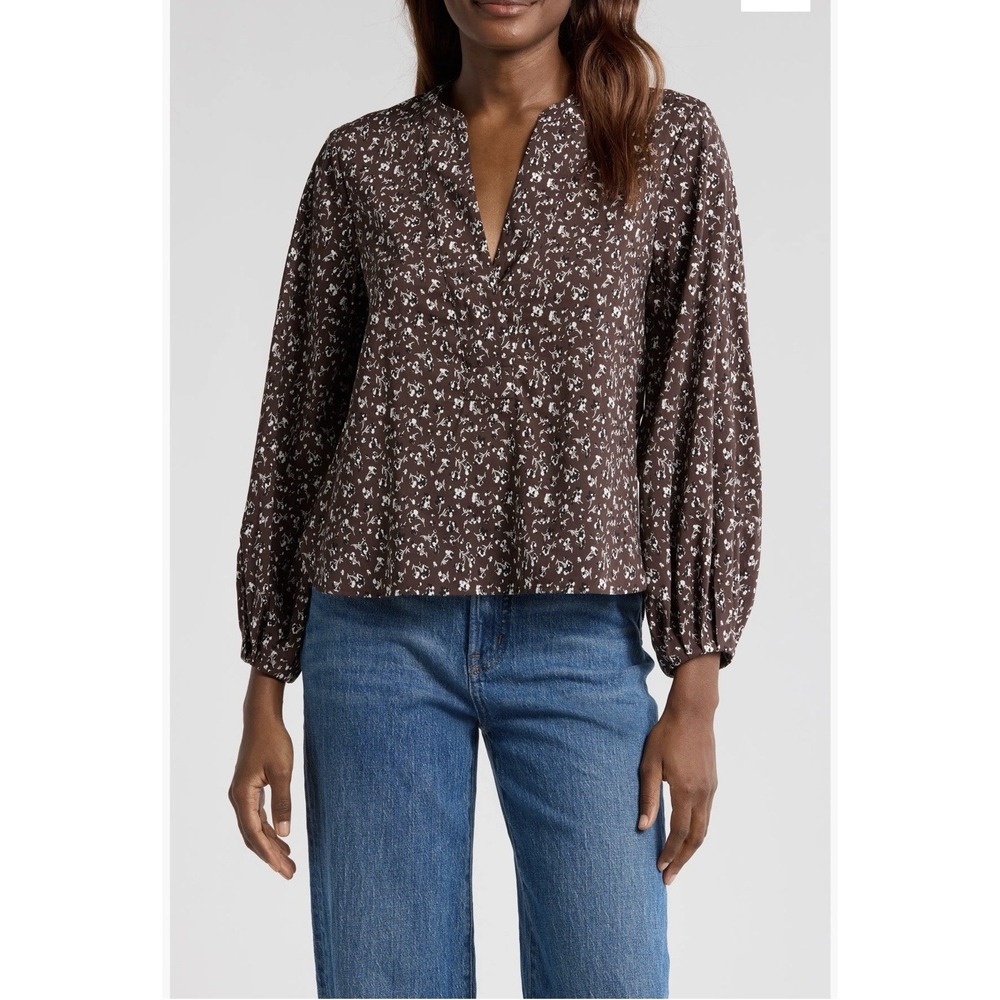 Madewell  V-Neck Long Sleeve Cotton Blend Top Size M‎